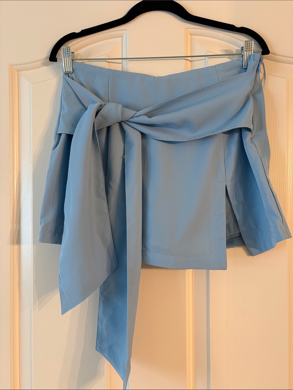 Lina Powder Blue Tie-Front Skort with Wrap Overlay - Picture 7 of 7